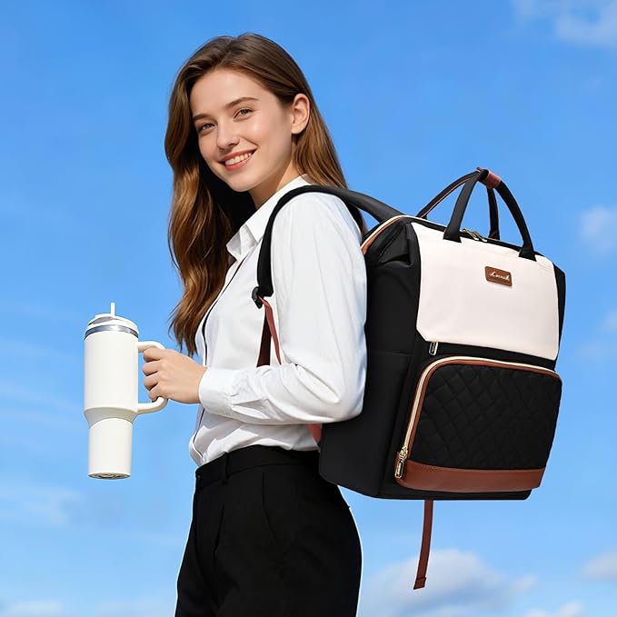 LOVEVOOK Laptop Backpack for Women with Giant Tumbler Holder Pocket, 15.6 inch Travel Work Bag Purse for Nurse Teacher, Waterproof Casual Daypack Bookbag for College Business