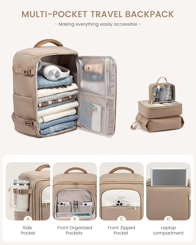 LOVEVOOK 50L Travel Backpack for Women, TSA Approved Carry On Backpack with 3 Packing Cubes, Personal Item Bag Fits 17" Laptop, Water-resistant Carry On Bag for Airplanes