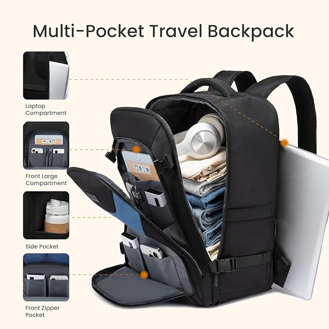 LOVEVOOK Travel Carry on Backpack for Men Women,Expandable 40L Extra Large Travel Laptop Backpack,Water Resistant Durable TSA Airline Approved Business College Carry on Bag Fit 17 Inch Computer,3 Pcs