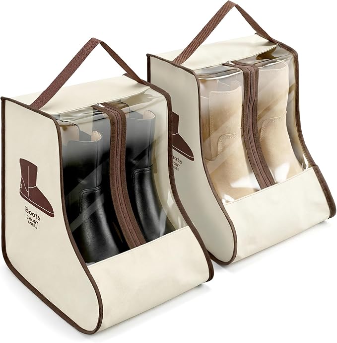 Portable Boots Storage Bag, Beige Dust Proof Boots Protector Carry Bag with Handle Shoe Dust Organizer Packing for Travel and Daily Use(Medium)
