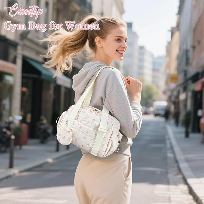 CAMTOP Mini Gym Bag for Women, Small Gym Tote Bag Puffy Quilted Sports Duffel Bag with Wet Compartment and Coin Purse Duffel Bags Dance Yoga Workout Bag for Gifts