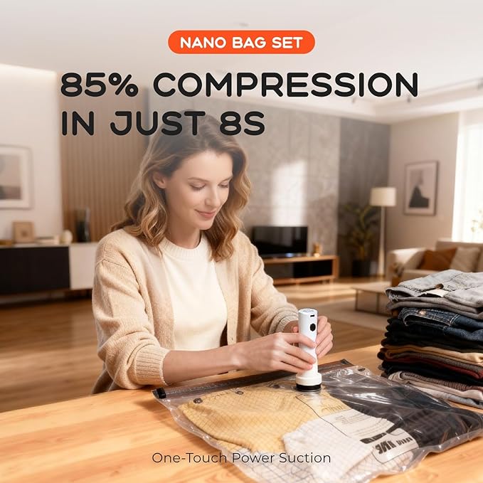 Vacuum Bags for Clothing with Rechargeable Air Pump, 15 Pack Vacuum Seal Bags for Travel, Space Saver Bags for Luggage and Suitcases, Compression Packing Bags in Multiple Travel Size