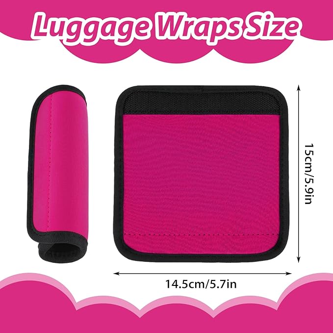2 Pack Luggage Handle Wraps for Suitcase, Bright Color Comfort Soft Handle Covers Suitcase Luggage Handle Wrap Luggage Tag Wraps Travel Accessories (Rose Red)