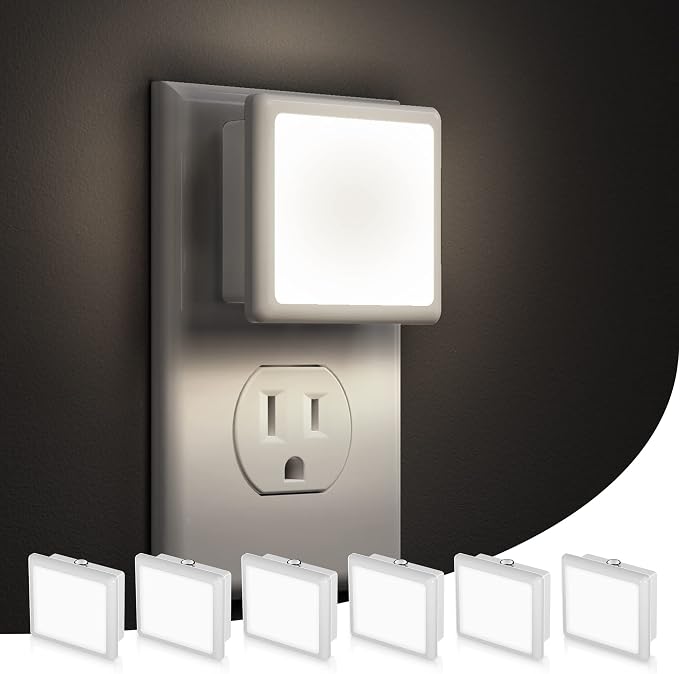L LOHAS LED Night Light,Night Lights Plug into Wall, Dusk-to-Dawn Sensor | Plug in Night Light,5000K Daylight White 0.3W Bright Nightlight Auto-On/Off for Bedroom Bathroom Hallway [6-PACK]