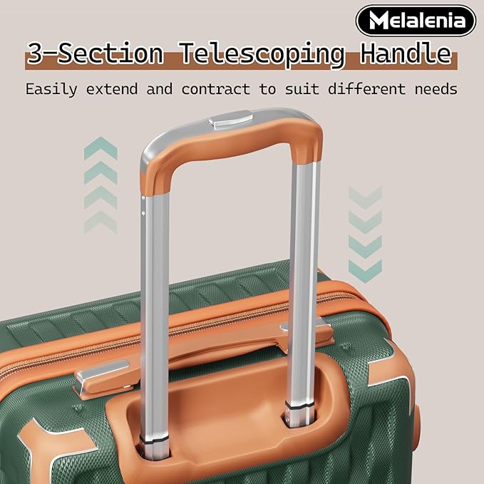 Melalenia Luggage Sets 4 Piece Hard Shell Carry on Suitcase with Spinner Wheels and TSA Lock, Lightweight Travel Duffel Bag for Women, Men, Green Brown