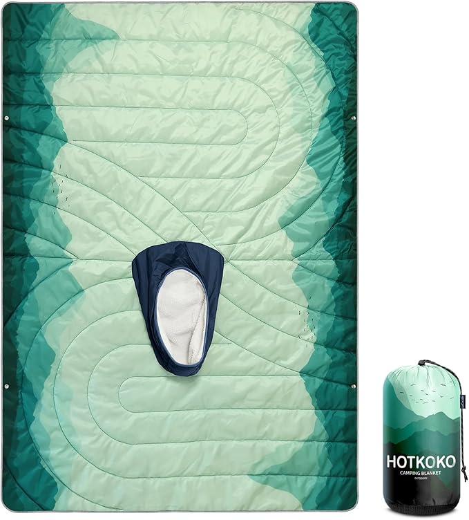 Camping Blanket, Poncho Wearable Hoodie Blankets Outdoor Waterproof Windproof Warm Durable & Portable for Stadium, Concerts, Car,Travel, Beach, Picnic, Grass,75 * 52 inch