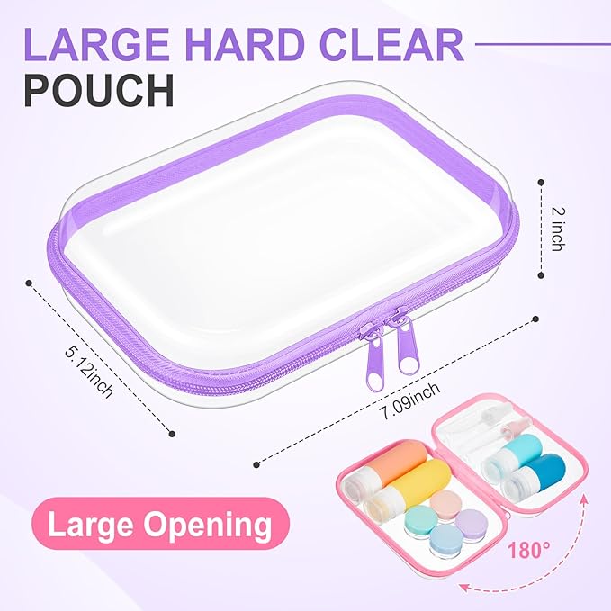 Sanwuta 6 Pcs Clear Hard Zipper Case Plastic Zipper Pouches Transparent Makeup Bag Pencil Case Pouches Toiletry Diaper Bag for Travel Toy Storage Organizer Bins(Colorful,7.09 x 5.12 x 2 Inch)