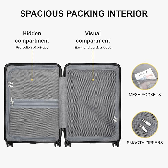 LEVEL8 Pink Suitcase with Spinner Wheels, Carry on Luggage Airline Approved, Suitcase for women Men, Lightweight Luminous Textured, Tsa Lock, 20 Inch