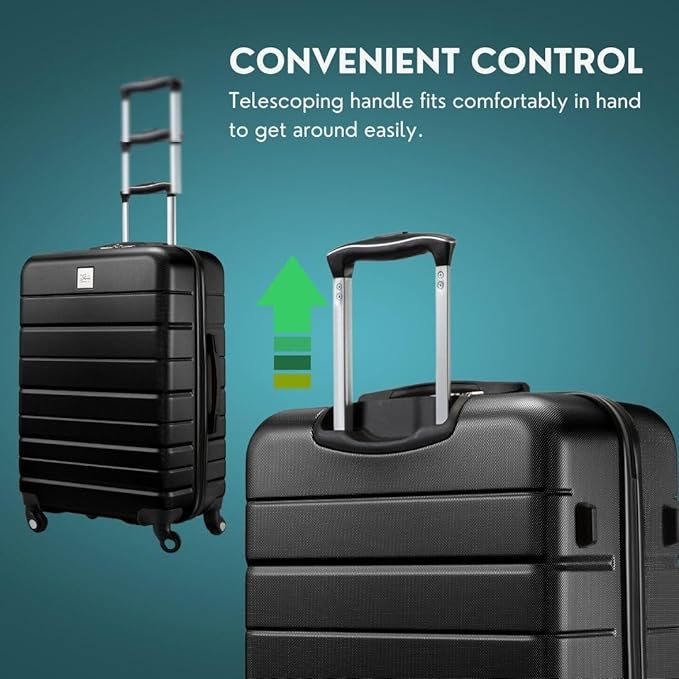 Skyway Epic 2.0 Hardside 4-Wheel Spinner, Lightweight Suitcase, Unisex, Stylish, Men and Women, 24-inch Medium Check-In, Black