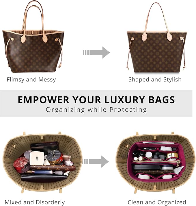 OPPOSHE Purse Organizer Insert for Handbags, Softened Felt Bag Insert Organizer for Tote, Compatible with LV, Coach, MK, Kate Spade, Goyard, Longchamp (Rosy, Small)