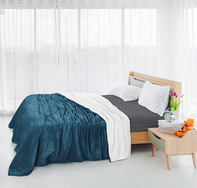 Utopia Bedding Sherpa Blanket King Size (Stone Blue, 90x102 Inches) - Soft Lightweight Plush Fleece Reversible Blanket for Bed, Sofa, Couch, Camping and Travel
