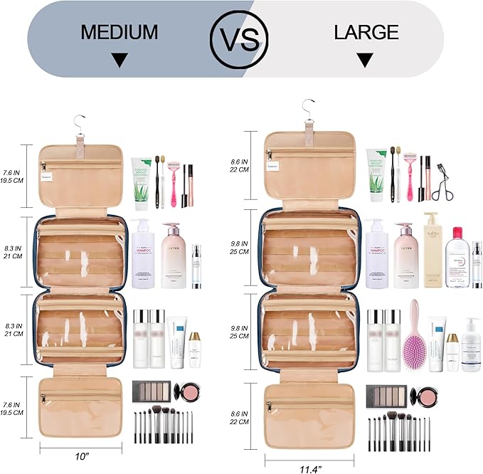 Travel Hanging Toiletry Bag for Women and Men, with 8 Leak Proofing Silicone Bottle Covers, Waterproof Makeup Accessories, Cosmetic Essentials, Cruise Ship Toiletries Bag with Jewelry Organizer, Grey