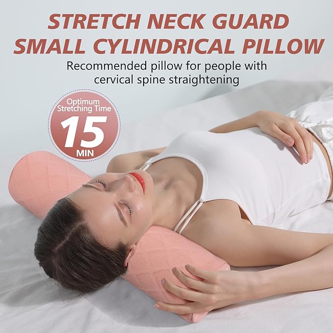 Cozyhealth 3.1" H Small Cervical Roll Pillow, Medium Soft Memory Foam Neck Round Pillow Cylinder Bolster Pillow for Sleeping, Round Neck Support for Bed, Legs, Back and Yoga (Pink, Small - 3.1" H)