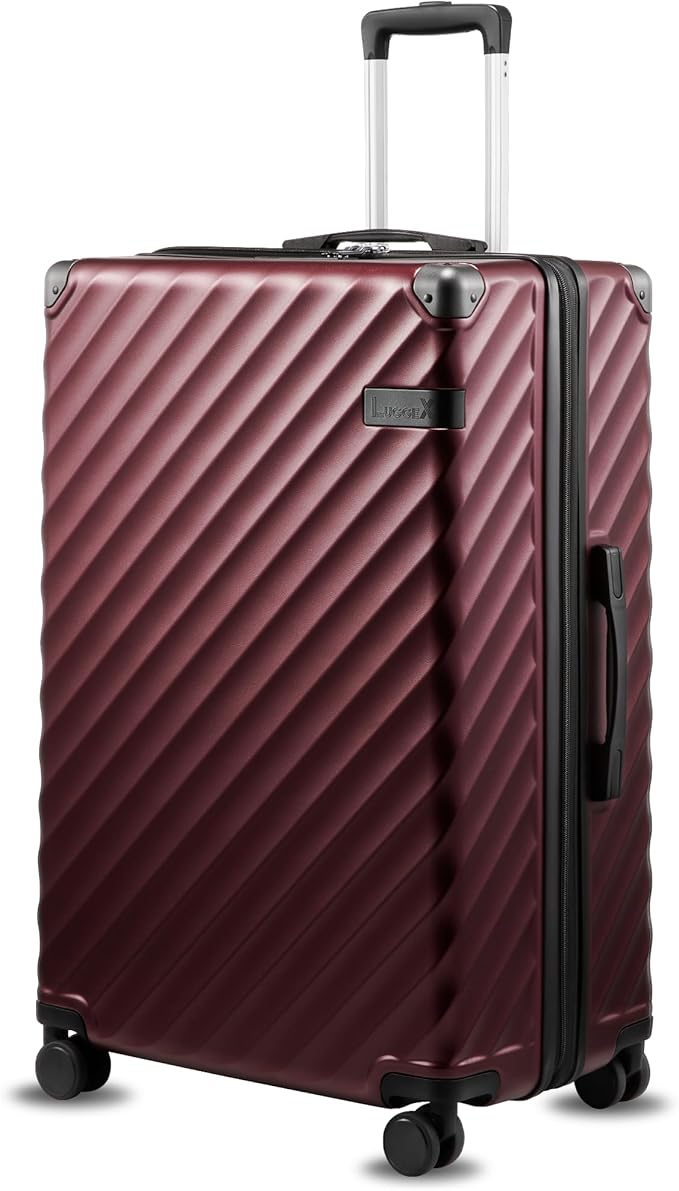 LUGGEX 28 Inch Luggage with Spinner Wheels, KVC Expandable Hardside Large Checked Suitcase (EX-Core, Cherry, 28 Inch, 105L-113L)