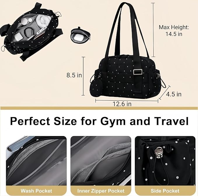 CAMTOP Mini Gym Bag for Women, Small Gym Tote Bag Puffy Quilted Sports Duffel Bag with Wet Compartment and Coin Purse Duffel Bags Dance Yoga Workout Bag for Gifts