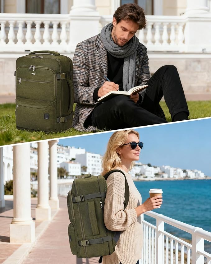 WANDF Travel Backpack For Spirit Airlines Personal Item Bag 18x14x8 with Wet Pocket, 17 Inch Laptop Backpack for Men Women（Dark Green）