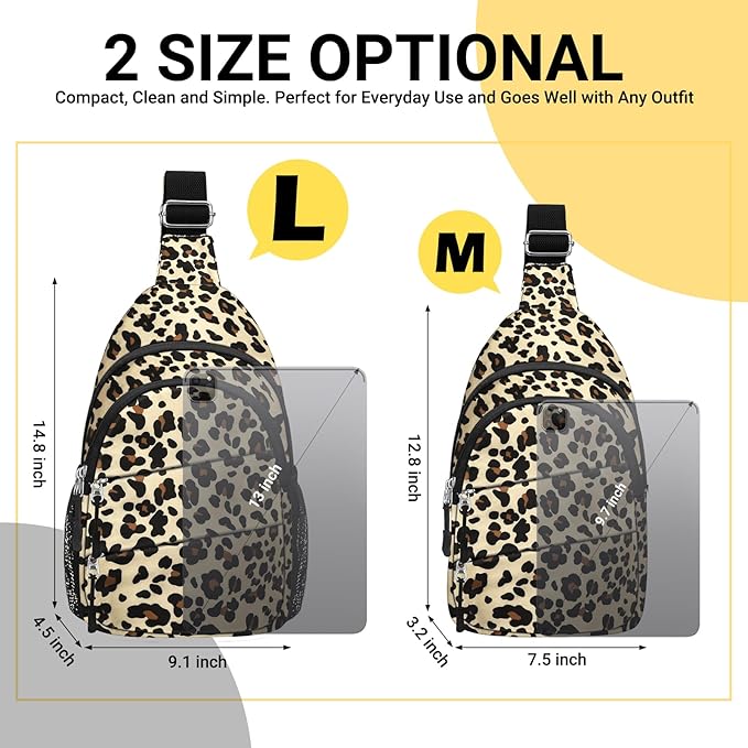 Tuwubi Crossbody Bags for Women, Sling Bag for Men, Small Hiking Backpack Anti Theft Lightweight for Outdoors Travel (L, Leopard)