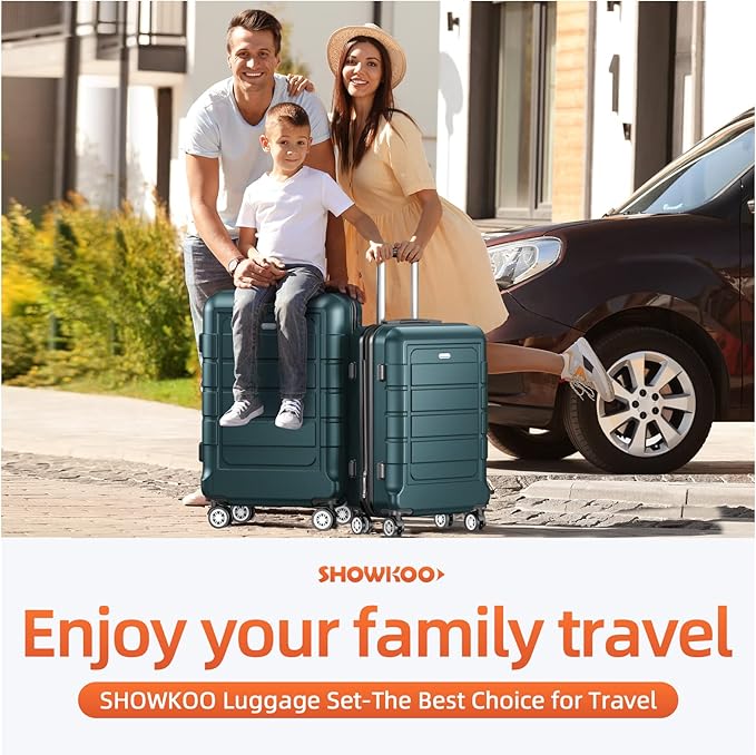 SHOWKOO Luggage Sets Expandable 100% PC Suitcase Double Wheels TSA Lock 3PC (ArmyGreen)