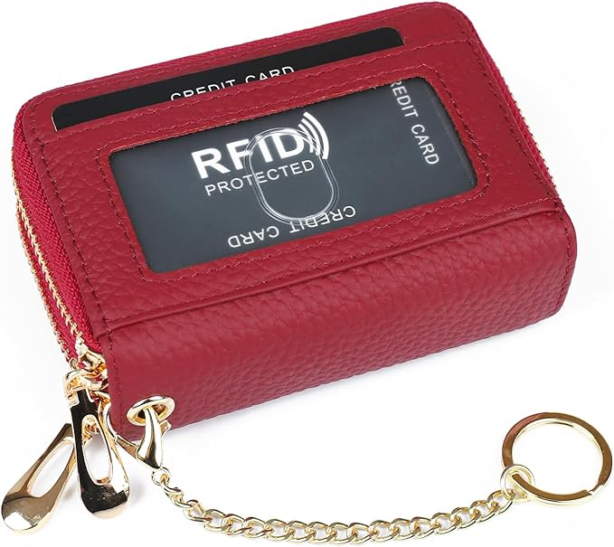 imeetu RFID Credit Card Holder, Small Leather Zipper Card Case Wallet for Women