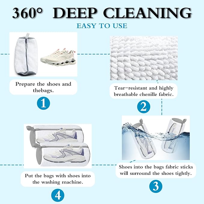 Shoe Washing Bag, Laundry Shoe Bag, Reusable Shoe Washing Bag, 360 ° Deep Cleaning,Suitable for All Shoe Types, With Self-Locking Zipper, 2-pack (White)