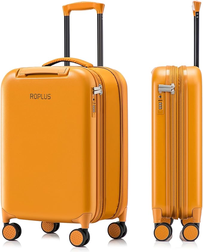 Foldable Checked-Luggage, Durable Hardside Suitcase with Mute Wheels, Waterproof Expandable Harshell Rolling Luggages with Side Pocket, TSA Lock (Yellow, 28-Inch)