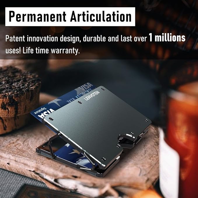 Lenvoten Upgraded Hinged Minimalist Wallet for Men | Slim Metal RFID Blocking Wallet | Credit Card Holder & Money Clip Holds 20 Cards | Premium Scratch-Resistant Finish | Ideal Gift for Men