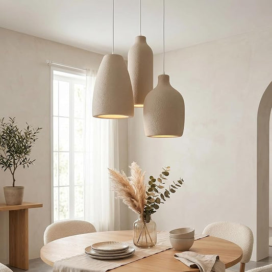 JAYMP Wabi Sabi Pendant Light for Dining Room Kitchen Island Light Hallway Restaurant Hanging Lamp E26 Base Japanese Style Wine Bottle Shape Fixture, 1 Pack (Light Brown,C Shape, D26×H46cm)
