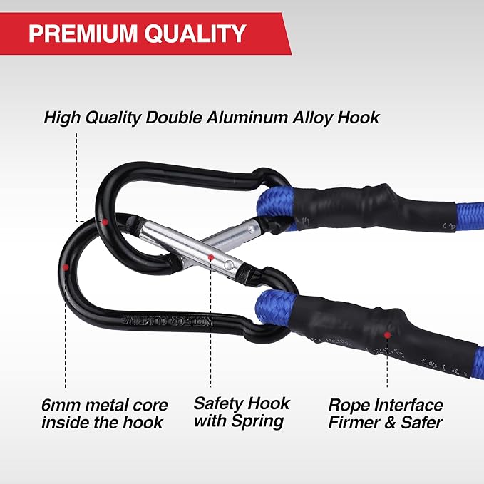 WORKPRO 24 Inch Bungee Cords with Hooks, 4 Pack Superior Rubber Heavy Duty Bungee Straps Strong Elastic Rope for Outdoor Tent, Luggage Rack, Camping, Cargo, RV, Bike, Transporting, Storage, Blue