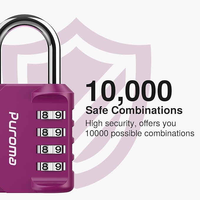 Puroma 1 Pack Combination Lock for Locker 4 Digit Outdoor Waterproof Padlock for School, Gym, Sports, Fence, Toolbox, Gate, Case, Outdoor, Hasp Storage, Cabinets (Red-Violet)