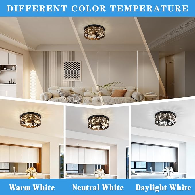 12.6 Inch Black Flush Mount Ceiling Light Fixture, 2 Pack | 3-Light, Flower, Farmhouse, Kitchen, Dining Room, Bedroom, Living Room, Foyer, Entryway