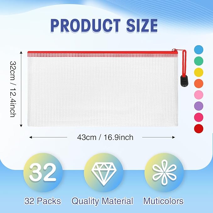 Jetec 32 Pcs Mesh Zipper Bags Toy Storage Bikini Organizer Bag Bolsas Para Guardar Trajes De Bano Waterproof Zipper Reusable Pouch Puzzle Multipurpose for Storage Office(Stylish Color,9.5 x 4.5 Inch)