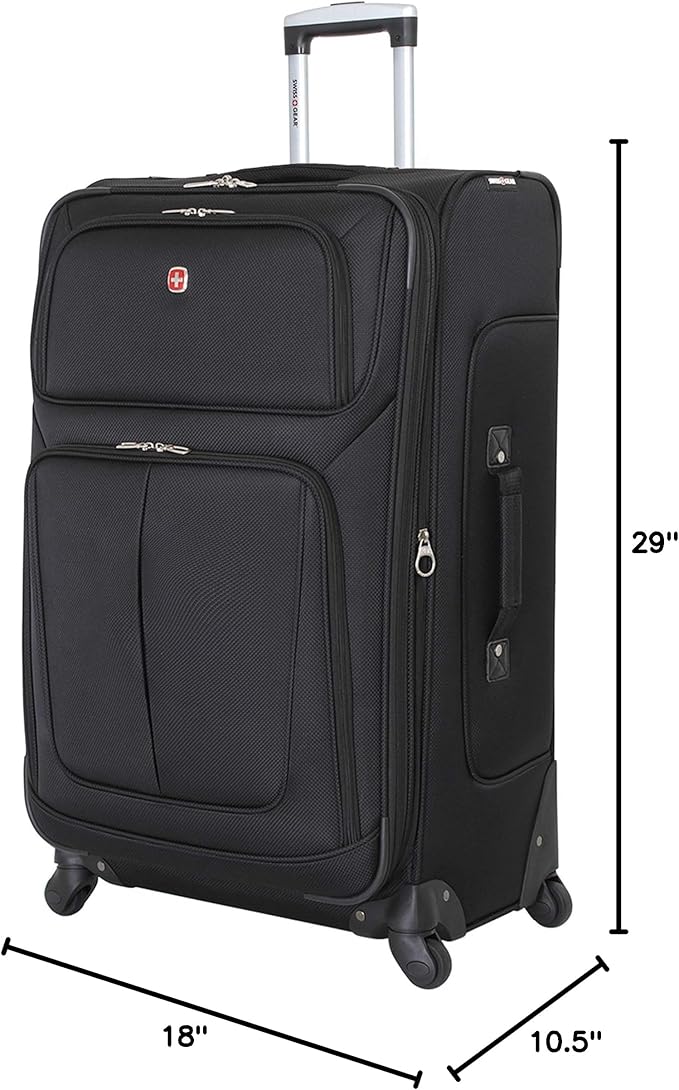 SWISSGEAR Sion Softside Expandable Spinner Luggage Durable Lightweight Travel Suitcase, Black, Checked-Large 29-Inch