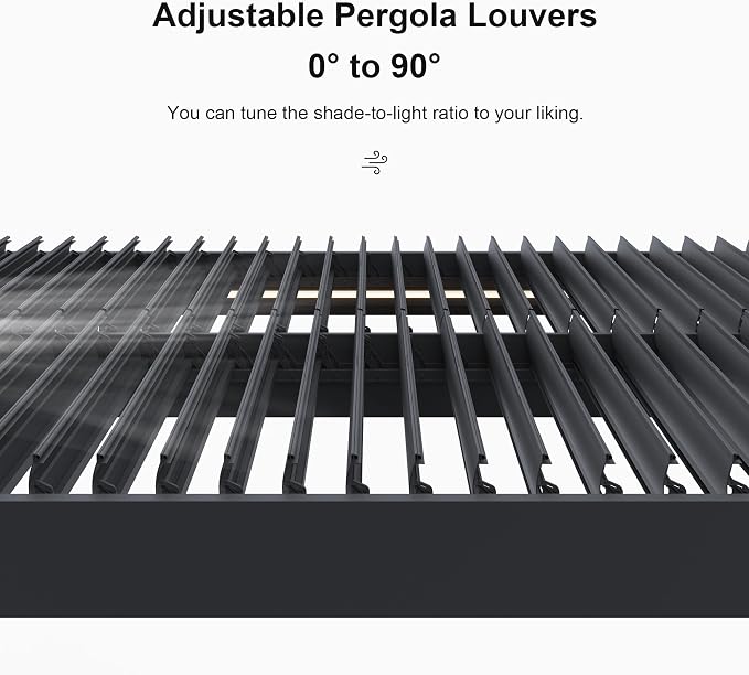 PURPLE LEAF Louvered Pergola 94AS 10' x 16' Aluminum Wind Resistant Gray | Two Adjustable Louvered Roofs For Shade Control, 53Mph Wind Resistant, Reinforced 5.12-Inch Beams, Multiple Size Options