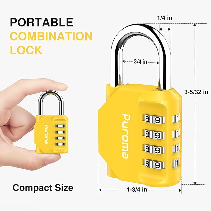 Puroma 1 Pack Combination Lock for Locker 4 Digit Outdoor Waterproof Padlock for School, Gym, Sports, Fence, Toolbox, Gate, Case, Outdoor, Hasp Storage (Yellow)