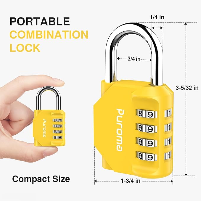 Puroma 2 Pack Combination Lock for Locker 4 Digit Outdoor Waterproof Padlock for School, Gym, Sports, Fence, Toolbox, Gate, Case, Outdoor, Hasp Storage, Cabinets (Yellow)