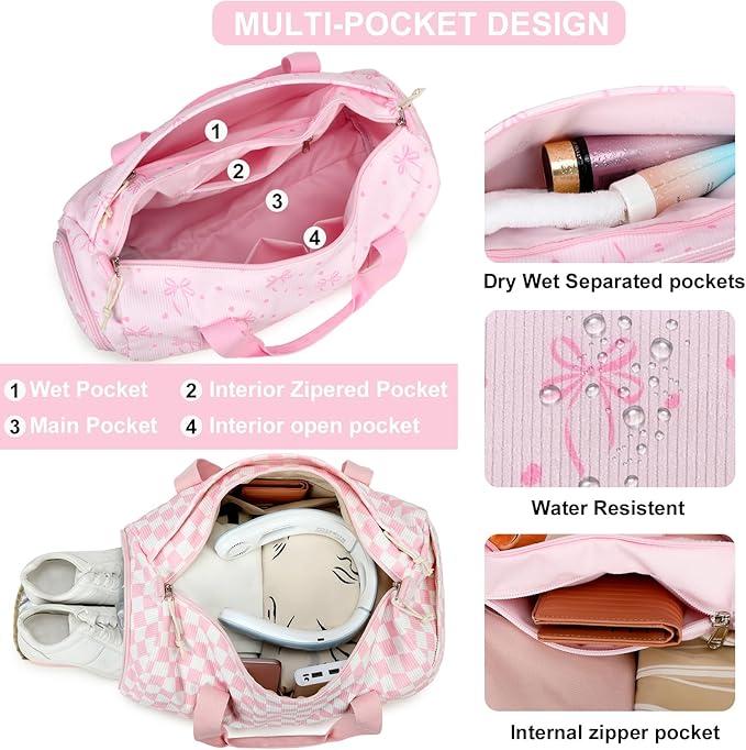BLUBOON Duffle Bag Girls Kids Cute Gym Bag with Shoes Compartment & Wet Separation Waterproof Sports Overnight Travel Bag