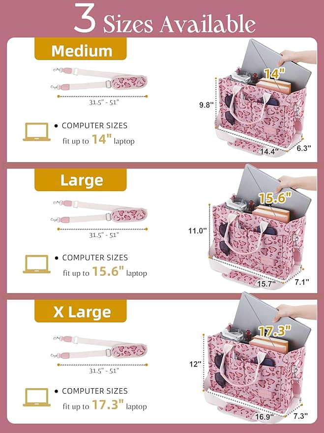 FIORETTO Canvas Tote Bag for Women with Zipper Closure & Individual Compartments for Work College for Teacher & Nurse