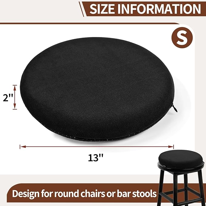 BUYUE Memory Foam Seat Cushion, Dia 13" Soft Velvet Round Stool Cushion Anti-Slip Chair Pads, S, Black