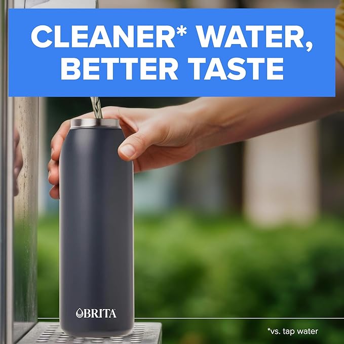 Brita Stainless Steel Premium Filtering Water Bottle, BPA-Free, Reusable, Insulated, Replaces 300 Plastic Water Bottles, Filter Lasts 2 Months or 40 Gallons, Includes 1 Filter, Carbon - 20 oz