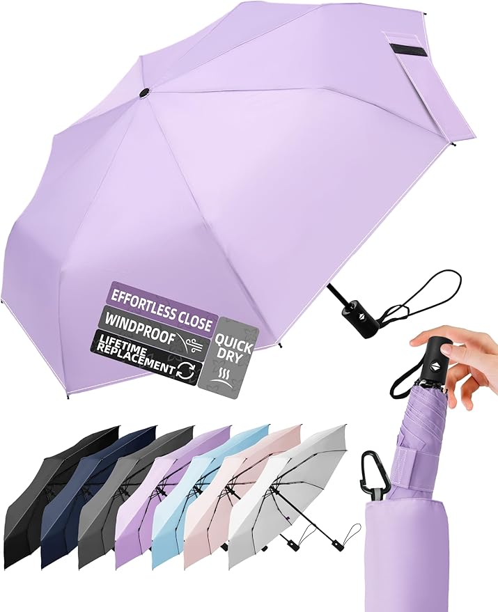 Compact Travel Windproof Umbrella, 43" Auto open/close Folding Quick Dry Umbrellas for Rain, Lightweight Portable Small for Backpack Car, Thoughtful Gift for Women Men Kids, TSA Approved