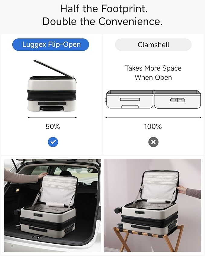 LUGGEX Carry On Luggage Top Opening, FLT Expandable Polycarbonate Hard Shell Suitcase with Wheels (FX-Lite, Beige, 20 Inch, 36L-41L)