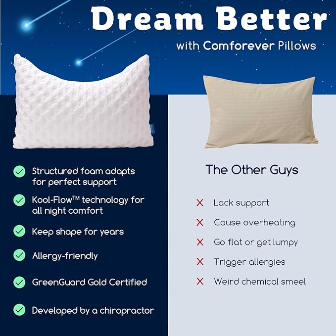 Cooling Side Sleeper Pillow for Neck and Shoulder Pain, Luxury Shredded Memory Foam Curved Bed Pillows for Sleeping Set of 1- Adjustable Queen Size- Washable Cover Crescent White