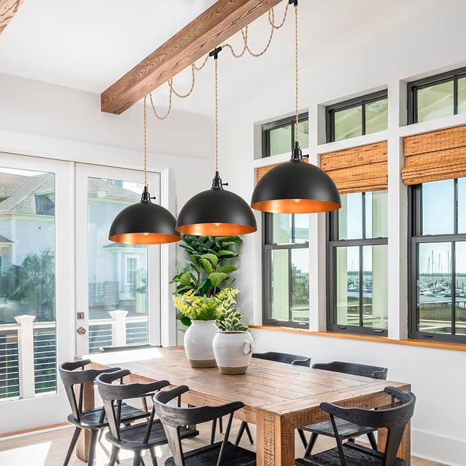 3-Light Hanging Light with Plug in Cord,Plug in Pendant Light 22ft Hemp Rope Pendant Lighting Vintage 3-Light Hanging Lamp Fixtures for Kitchen Island Living Room Bedroom