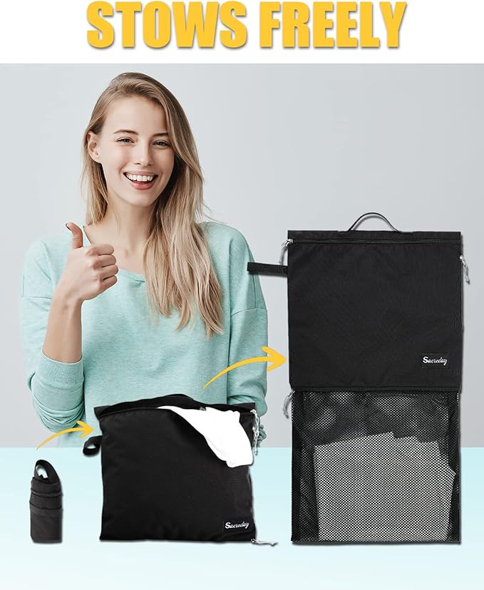 Mesh Laundry Bag Travel Bags-Small Hanging Wash Delicates Reusable Dirty Bag, Travel, Gym, Healthcare Workers, Laundry, Sports, Fitness, Swimwear, Camping, Wet Clothes. L (Black)