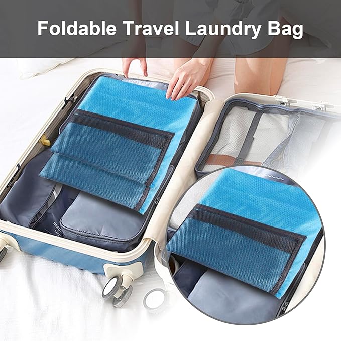 Laundry Bag Backpack Durable Laundry Bag with Shoulder Straps and Mesh Pockets Portable Laundry Dirty Clothes Hamper Bag for College Dorm (Blue)