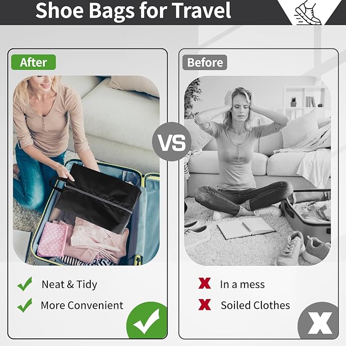 Shoe Bags for Packing, Set of 6 Large Waterproof Portable Shoe Bags with Zipper - Travel Essentials for Women and Men