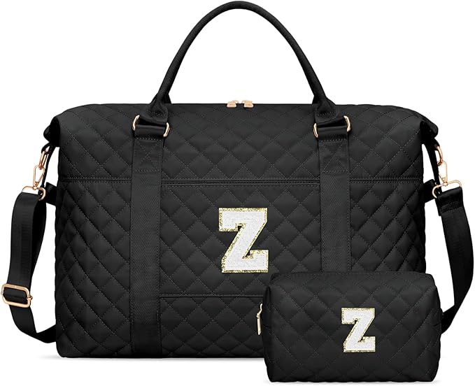 Gifts for Women, Initial Travel Duffle Bag, Personalized Weekender Overnight Bags, Gift for Mom Friend College Girl Graduation Teacher（Black,Z)