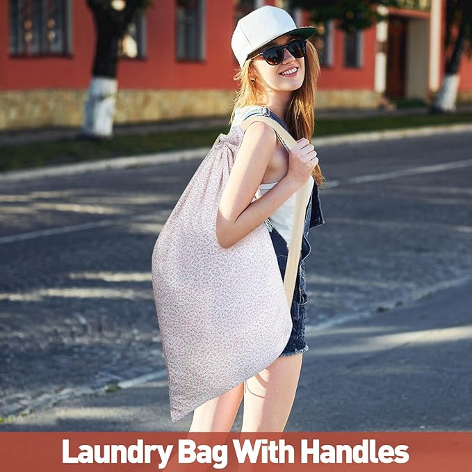 Laundry Bag, Dirty Backpack Laundry Bag For College Travel Laundromat Apartment, With Handles 29" X 18" (Pink Florals)