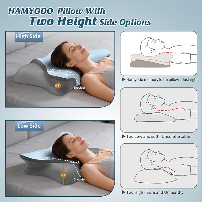 Cervical Pillow for Neck Pain Relief, Ergonomic Pillow for Sleeping, Neck Support Bed Pillows, Orthopedic Contour Pillow for Side Back Stomach Sleepers,Neck Support Memory Foam Pillows