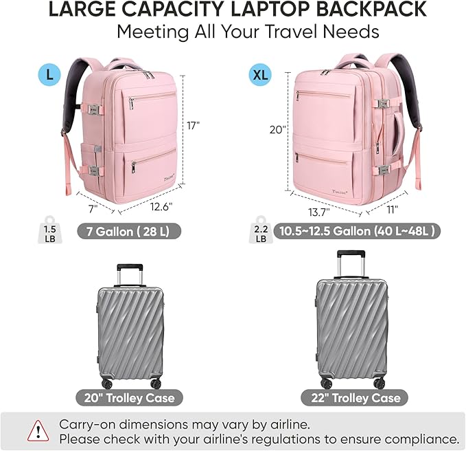 BALEINE Travel Backpack for Women Men, Large Sturdy Carry On Laptop Backpack Gifts for Business, Casual, Weekender, Hiking (Large, Pink)